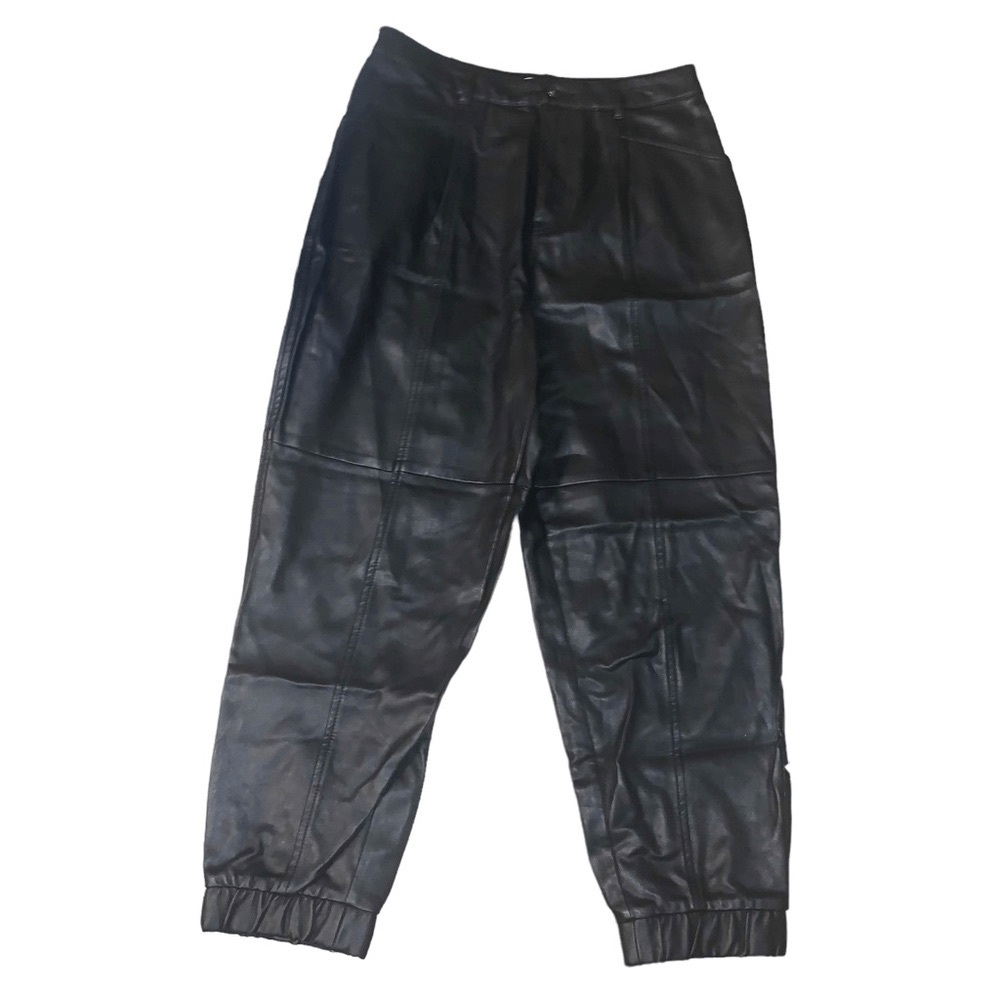 NWOT Zara Black High Waisted Faux Leather Jogger Pants w/Pockets Size 4